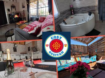 COSY OCCITAN  Carcassonne gite classé 3 * indépendant  baignoire balneo  2/4 personnes terrasse sur terrain clos bien situé